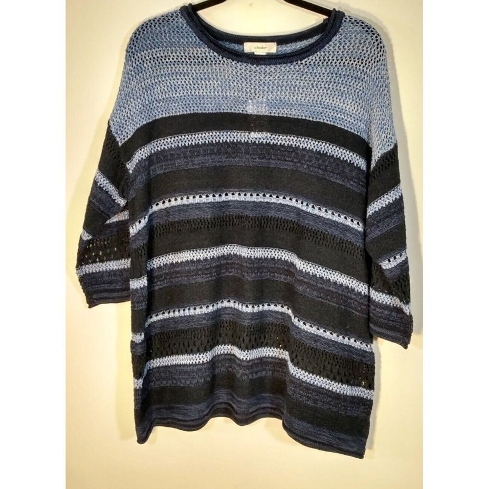 Cj Banks Womens Blue Crochet Knit Sweater 1X 16/18 Top Long sleeves Cotton blend